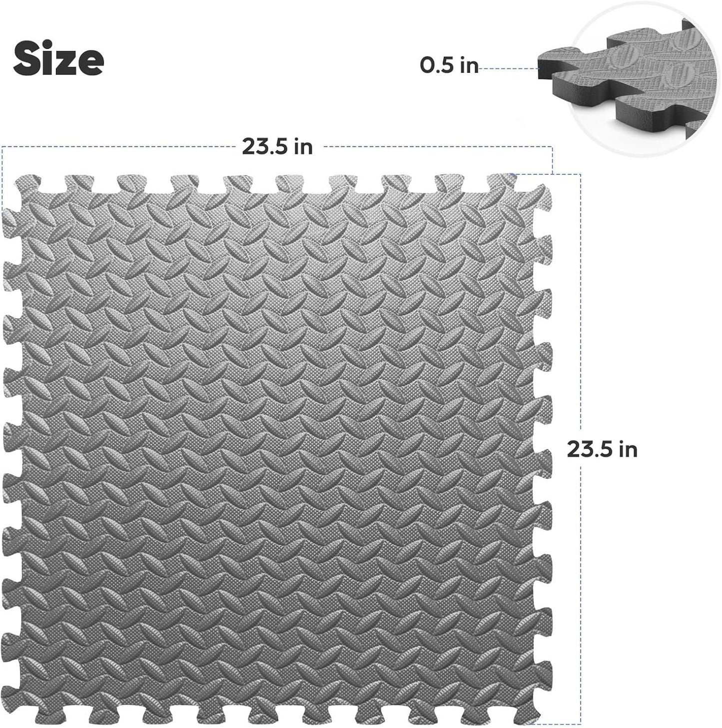 Home Gym Mat, Puzzle Exercise Mat, EVA Interlocking Foam Floor Tiles for Home Workout Equipment and Kids' Play Areas -, 24 in x 24 in x ½ in, Grey 36 Tiles
