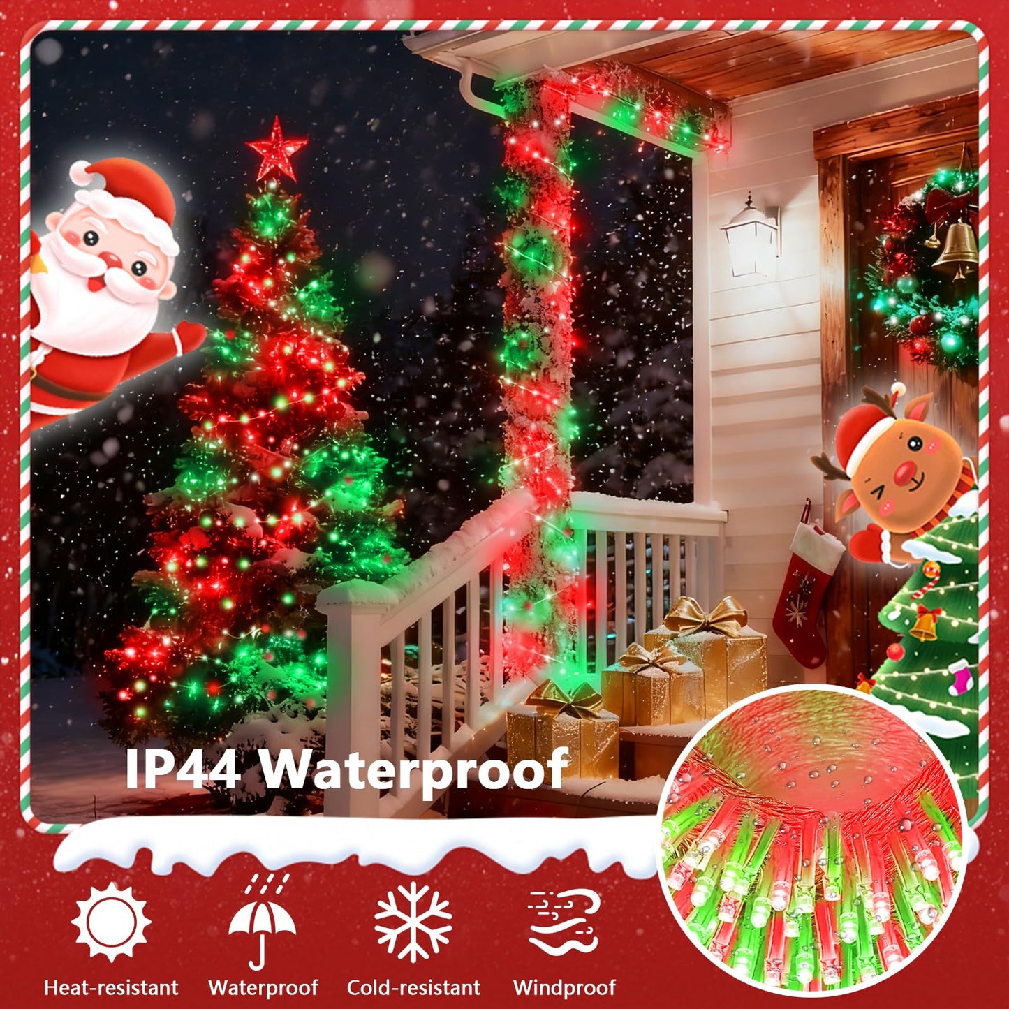 88Ft 240Led Extra-Long Connectable String Lights Indoor Outdoor Clear Wire  Red&Green Christmas String Lights  Plug In Twinkle Fairy Light With Timer For Wedding Patio Tree Yard Christmas Decorations