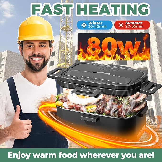 Electric Lunch Box for Adults 1.8L-80W Heated Lunch Box Food Warmer, ON/OFF Power Switch 12/24V/110V,Car, Truck, Work, Travel(Black) 1.8L Portable Fast Heating lunch box for men，