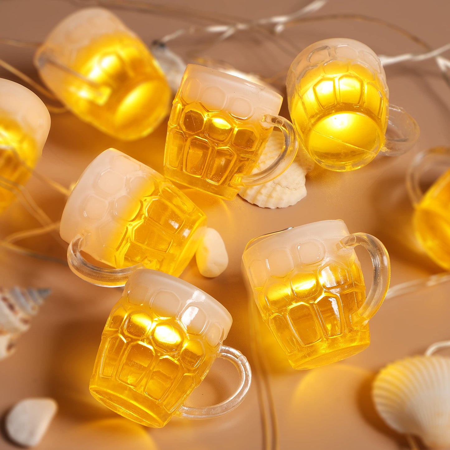 FLAVCHARM 3D malt-inspired Mug String Lights with Remote, USB/Battery Operated, 10ft, 15 LEDs, Copper, St Patricks Day Decorations