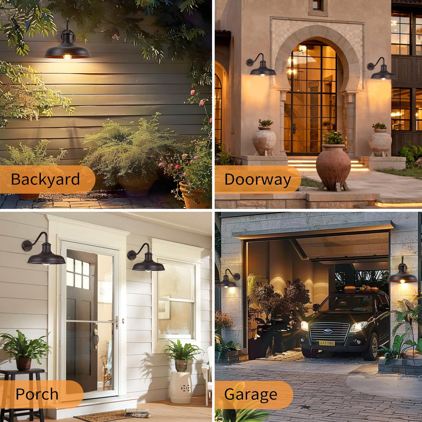 Myhxq 13.8 Large Dusk To Dawn Outdoor Gooseneck Barn Light  2-Pack Outdoor Wall Sconce Farmhouse Exterior Light Wall Lighting Fixture Industrial Lantern For Porch  Entryway  Garage  Brown
