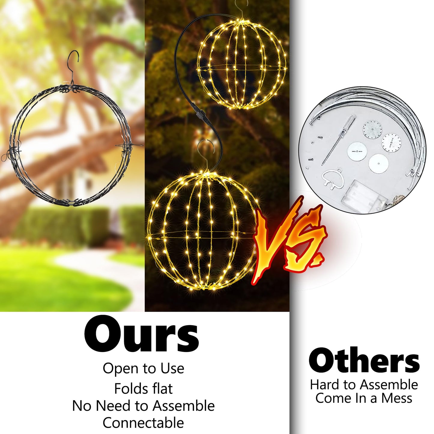 Flacchi Set Of 2 Christmas Hanging Ball Lights - 2 Sizes Of Connectable Hanging Tree Globe Fairy Lights With 8 Lighting Modes Timing Function Waterproof Indoor Outdoor (Warm White)