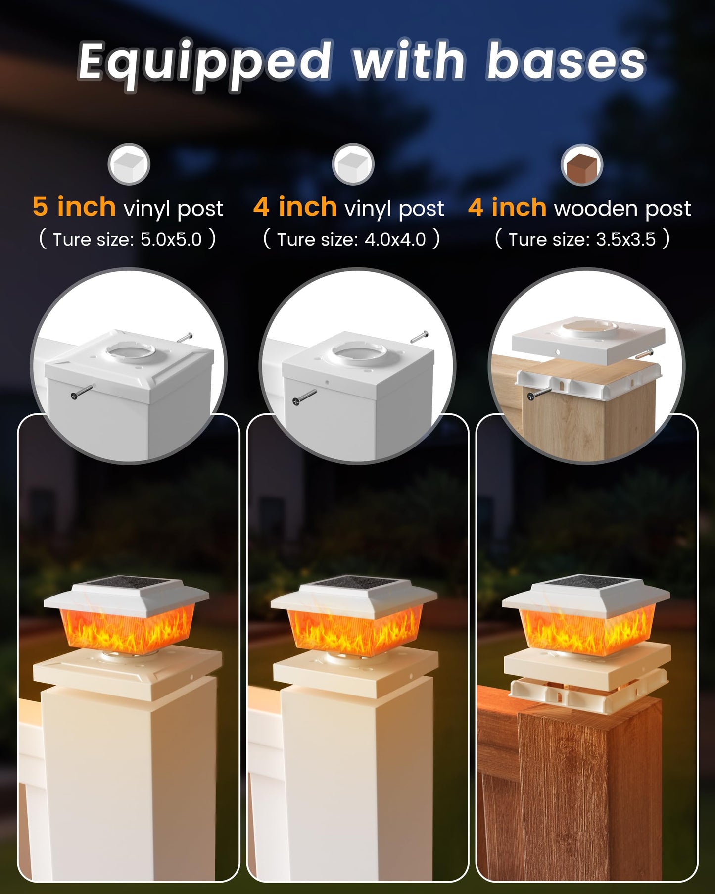 Volisun Solar Fence Post Lights 12Pack  White Solar Deck Post Cap Flame Light Outdoor Waterproof  High Brightness Flickering Flame Smd Led Lighting  For 4X4 Wooden/4X4 5X5 Vinyl Post
