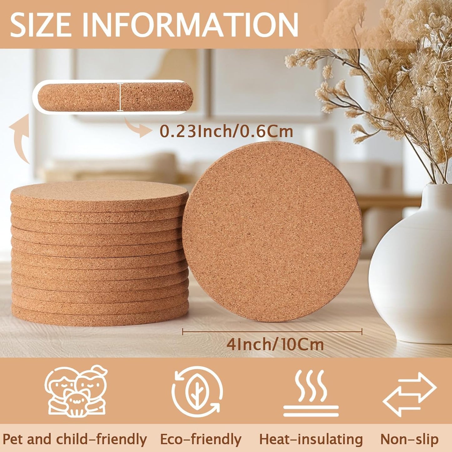 24 Pieces Cork Coasters for Drinks, GOH DODD Thicken Absorbent Blank Coasters for DIY Crafts Laser Engraving Sublimation Wood Burning Plants Painting Housewarming Gifts Wedding, Round, 4 Inch