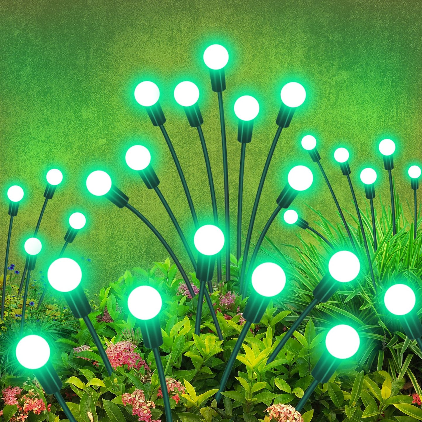 YShengMian Solar Firefly Lights, 32 LED Waterproof Outdoor Decor, 4 Pack, Green