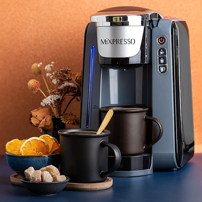 Mixpresso Single Serve Cup Coffee Maker With 4 Brew Sizes for 1.0 & 2.0 Cup Pods, Removable 45oz Water Tank, Quick Brewing with Auto Shut-Off, Rapid Brew Technology Gray Coffee Maker