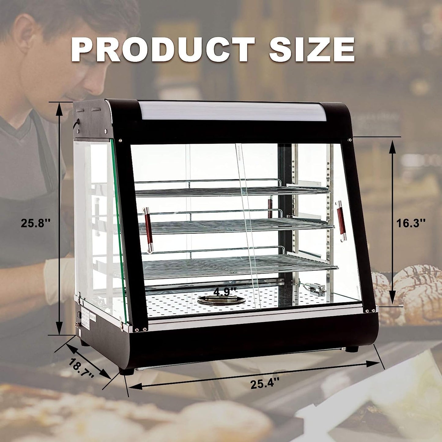 27 inch Food Display Warmer Case,3-Tier Countertop Food Warmer Display, Glass Showcase, with Removable Shelves,LED Lighting Pastry for Catering Pizza Buffet Restaurant