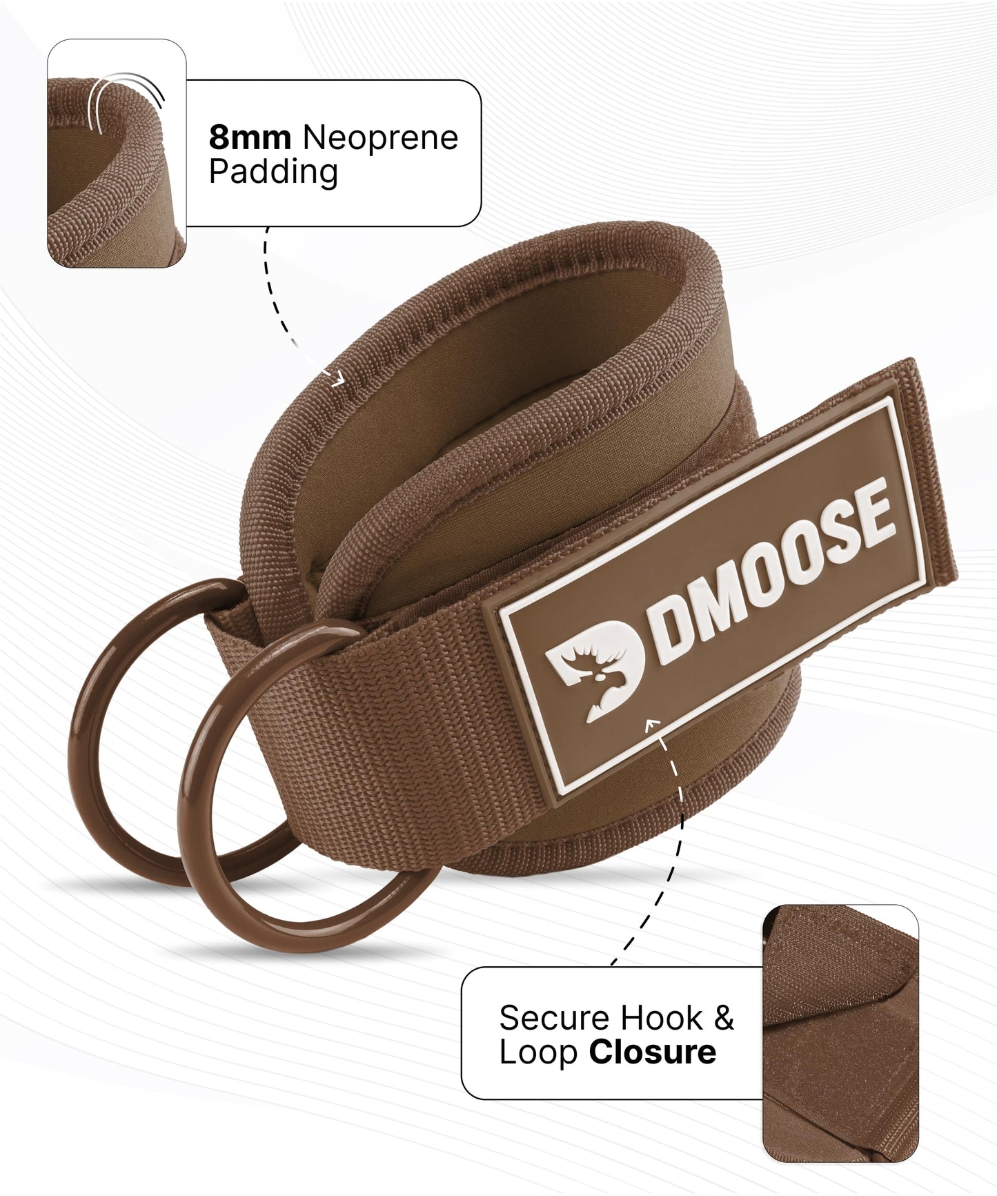 DMoose Fitness Ankle Straps for Cable Machines - One Size Fit Premium Padding, Glute Kickback Ankle Strap for Women & Men, Cable Attachments for Gym, Booty Workouts & Hip Abductors (Cocoa - Pair)
