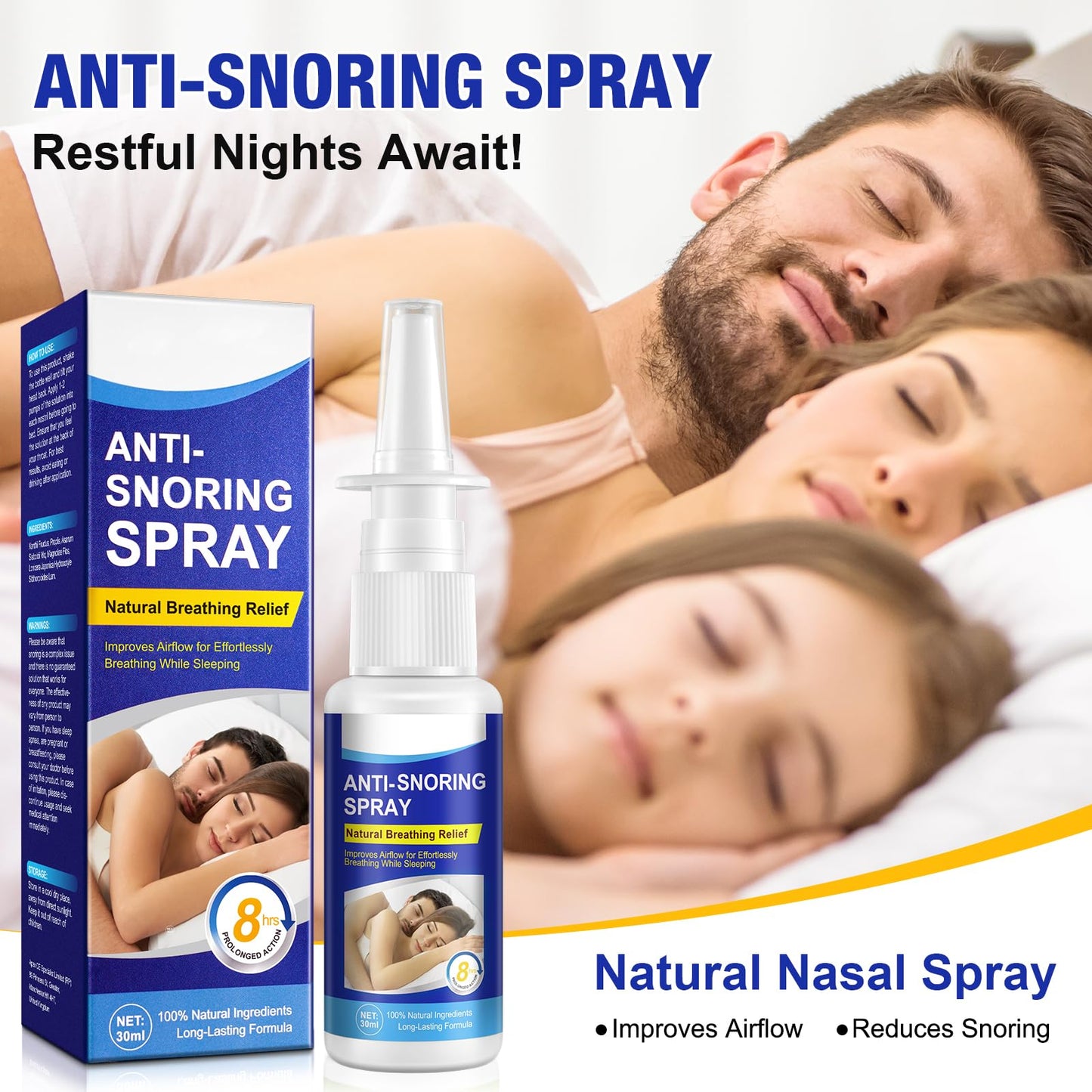Anti Snoring Spray Devices, Fast & Effective Snoring Solution for Better Night, Stop Snore Open The Throat & Air Passage During Sleep