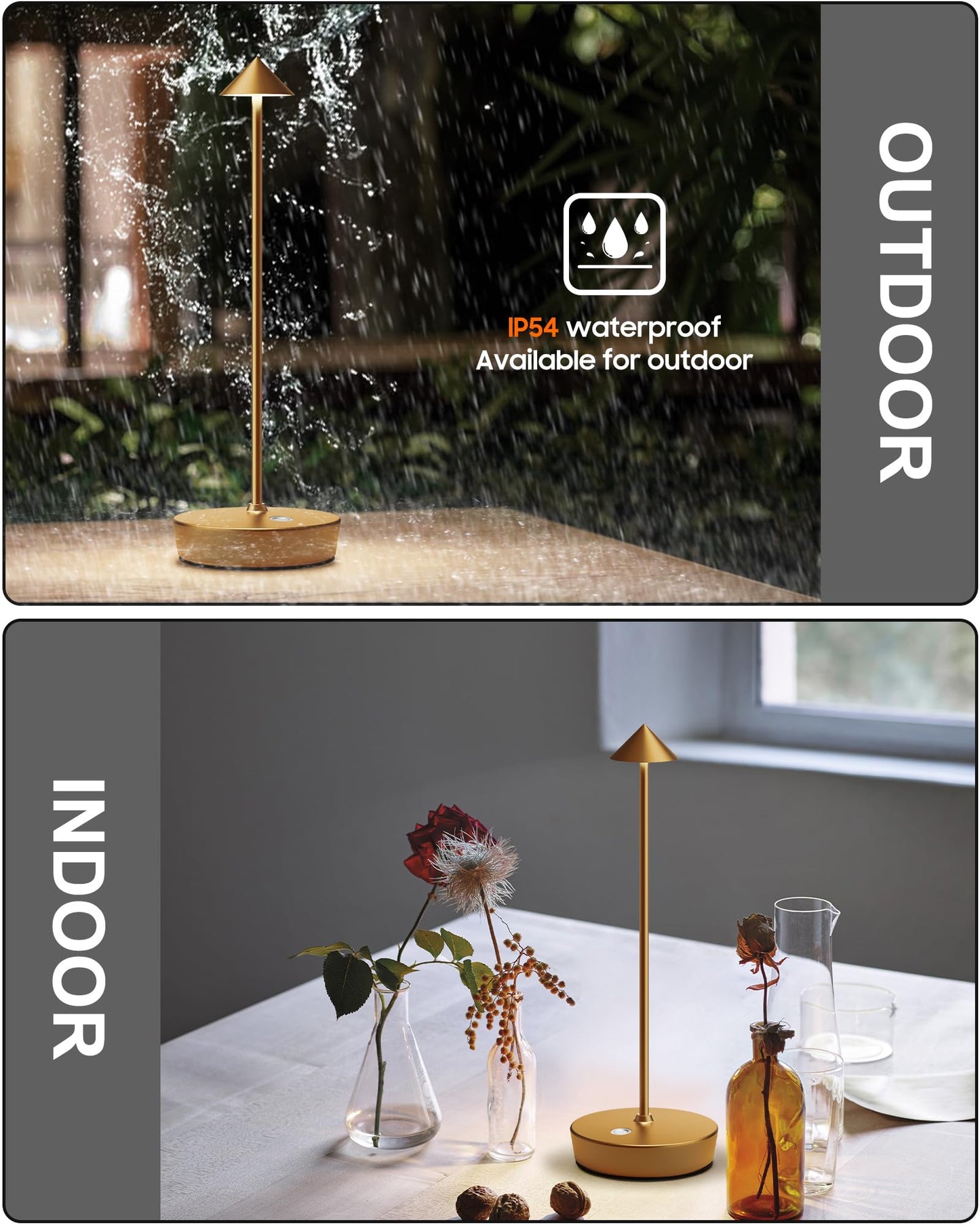 Shangcai Cordless Table Lamps Rechargeable  6000Mah Battery Operated Led Desk Lamp Outdoor Waterproof Portable Touch Dimmable Table Night Light For Patio Restaurant Dining Home Set Of 2 Bronze
