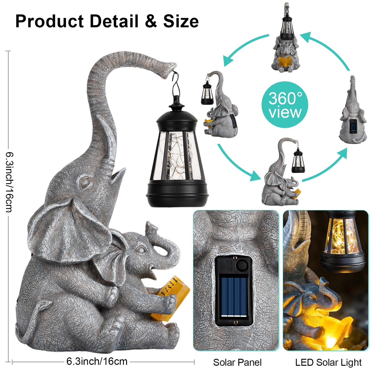 Zqqlite Solar Elephant Statue Lights Outdoor Garden Decoration  Elephant Statue With Solar Lantern Outdoor Decoration For Mother Women Birthday Gift-Courtyar Balcony Lawn Decor