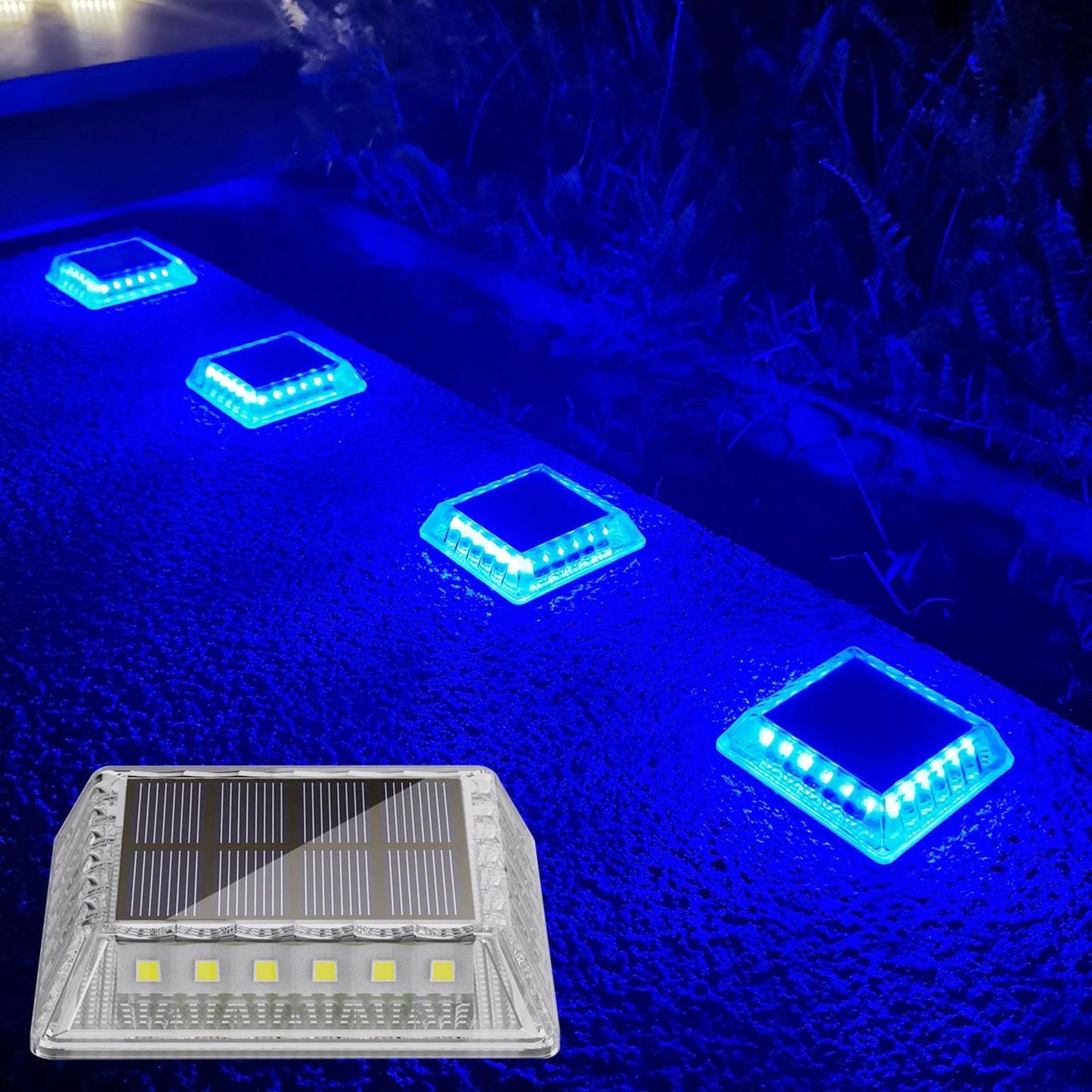 Lacasa Solar Deck Lights, 4 Pack 30LM LED Dock Lights Blue Light, Outdoor Solar Powered Step Lights Light up All Night IP68 Wate
