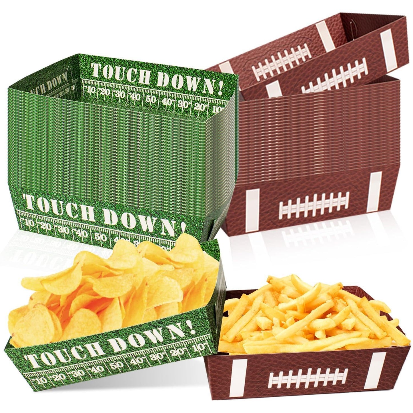 50 Pcs Football Party Decorations, Disposable Food Tray for Super Bowl, Snack Trays, Large Serving Boats for Birthday, Tailgate & Sports Theme Events – 2 Designs