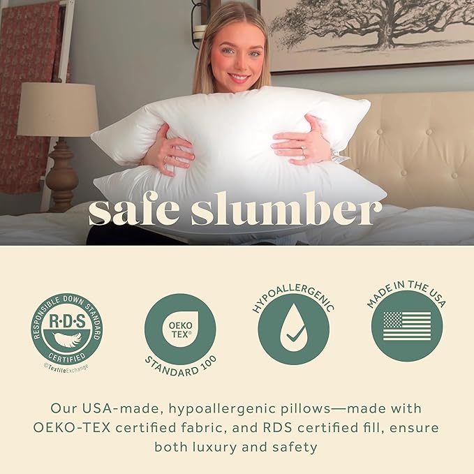 ComfyDown 50/50 Down Feather Blend ComfyDream Bed Pillow for Sleeping, Egyptian Cotton Cover, Made in USA, Twin Size
