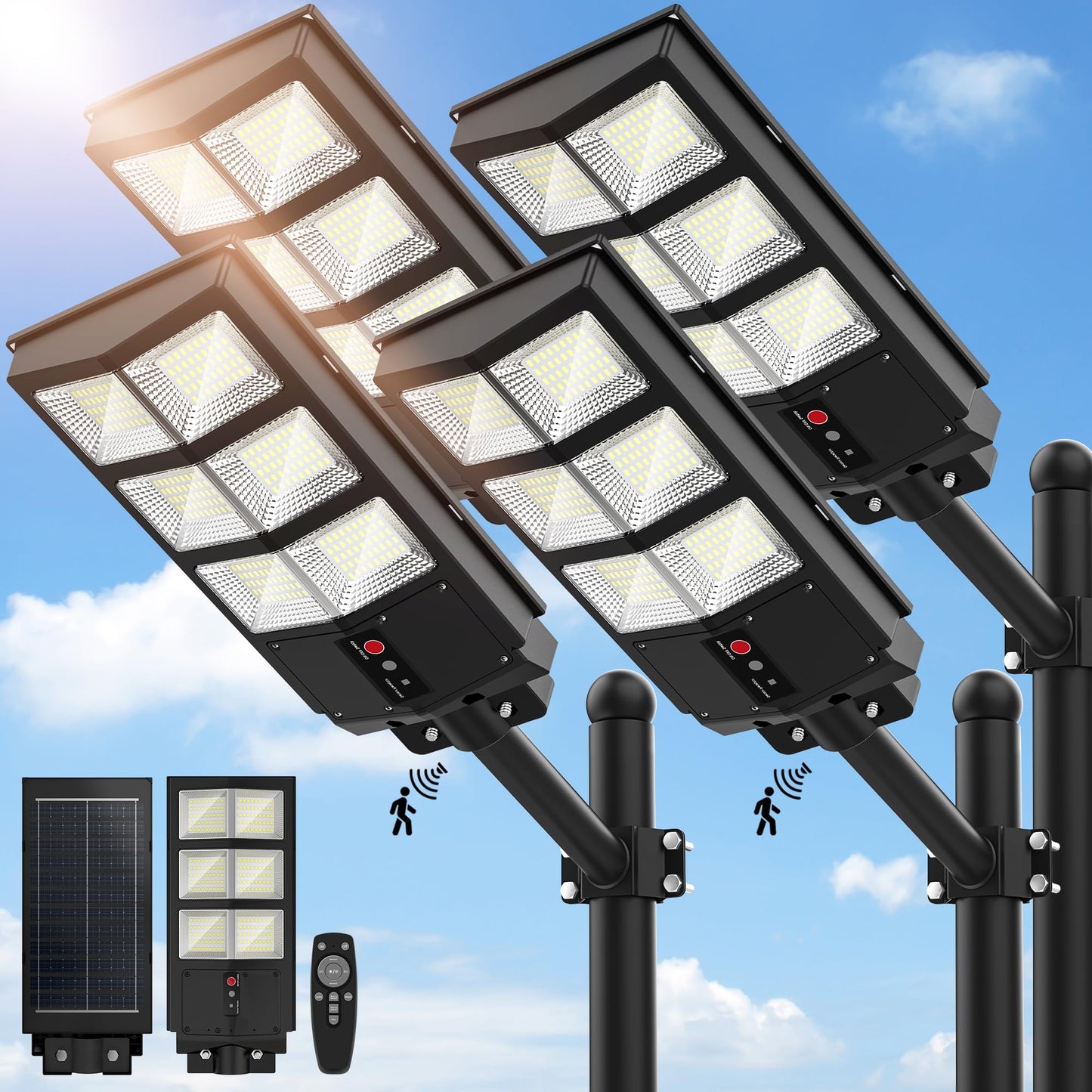 Sunwish Solar Street Lights, Motion Sensor, Waterproof IP66, 4 Pack, Black, Model Sunwish-FBK