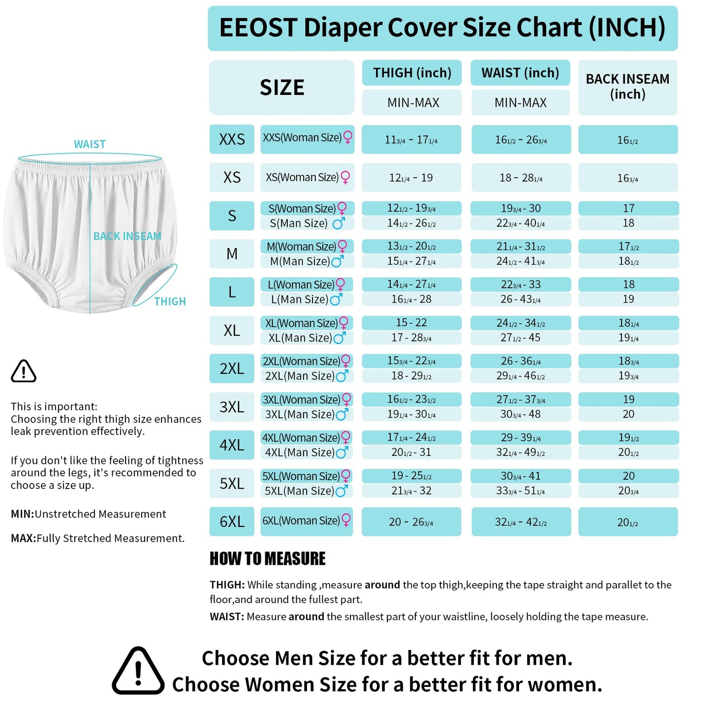 EEOST Adult Diaper Cover for Incontinence Noiseless Leak-Protection Underwear Plastic Pants Over Diapers Waterproof Rubber Pants (White, Large)