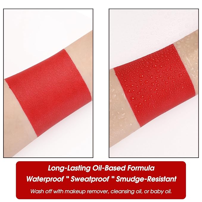 BOBISUKA Red Body Face Paint Stick, Sweatproof Eye Black Stick for Baseball Football Softball Sports - Full Coverage Face Painting for Devil, Vampire, Wound Joker Halloween Looks