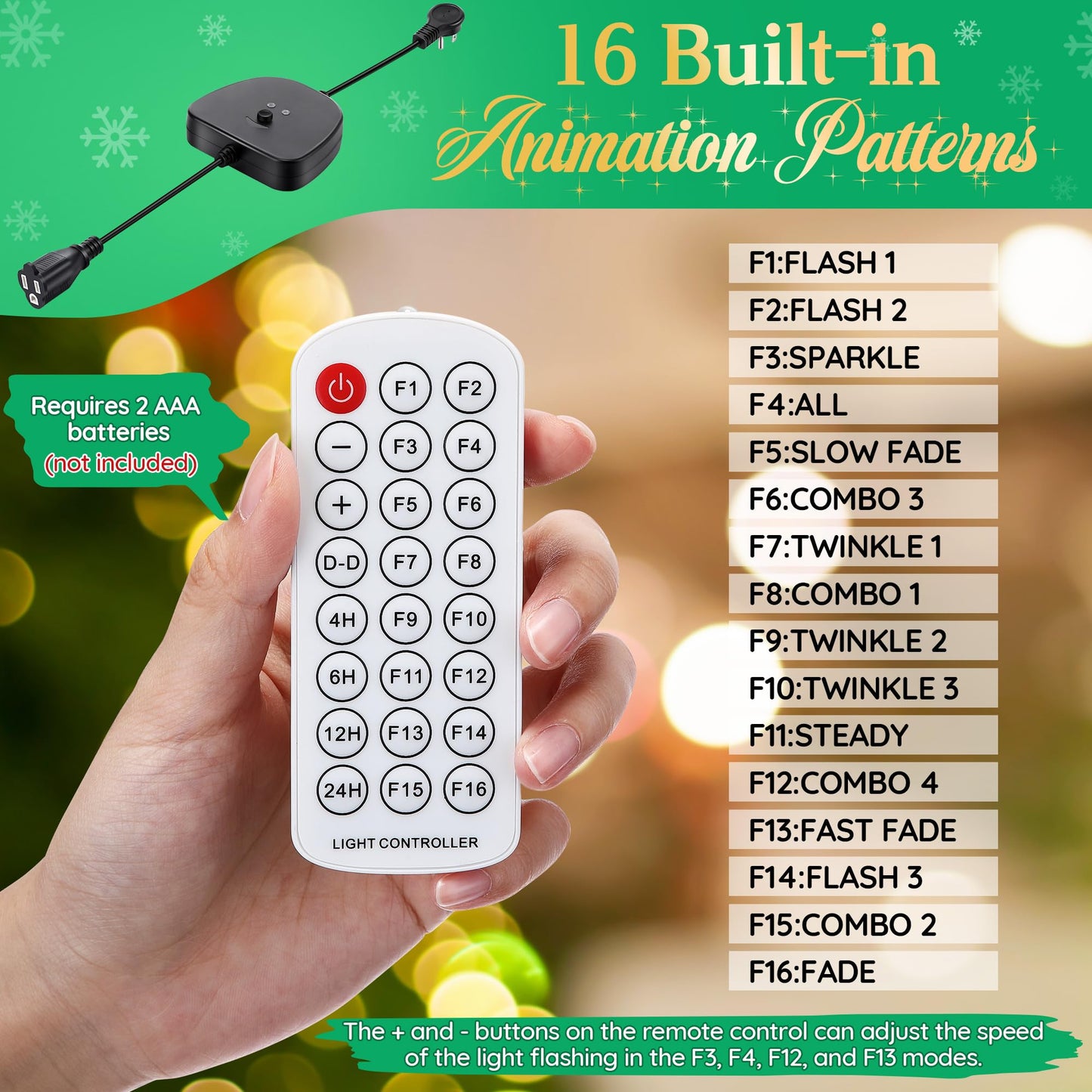 Gulfmew Christmas Light Controller With Remote  Multiple Lighting Effects  Timer  Dusk To Dawn Sensor Control  For Indoor Outdoor Holiday Xmas Lights  Waterproof(1 Channel/16 Functions Black)