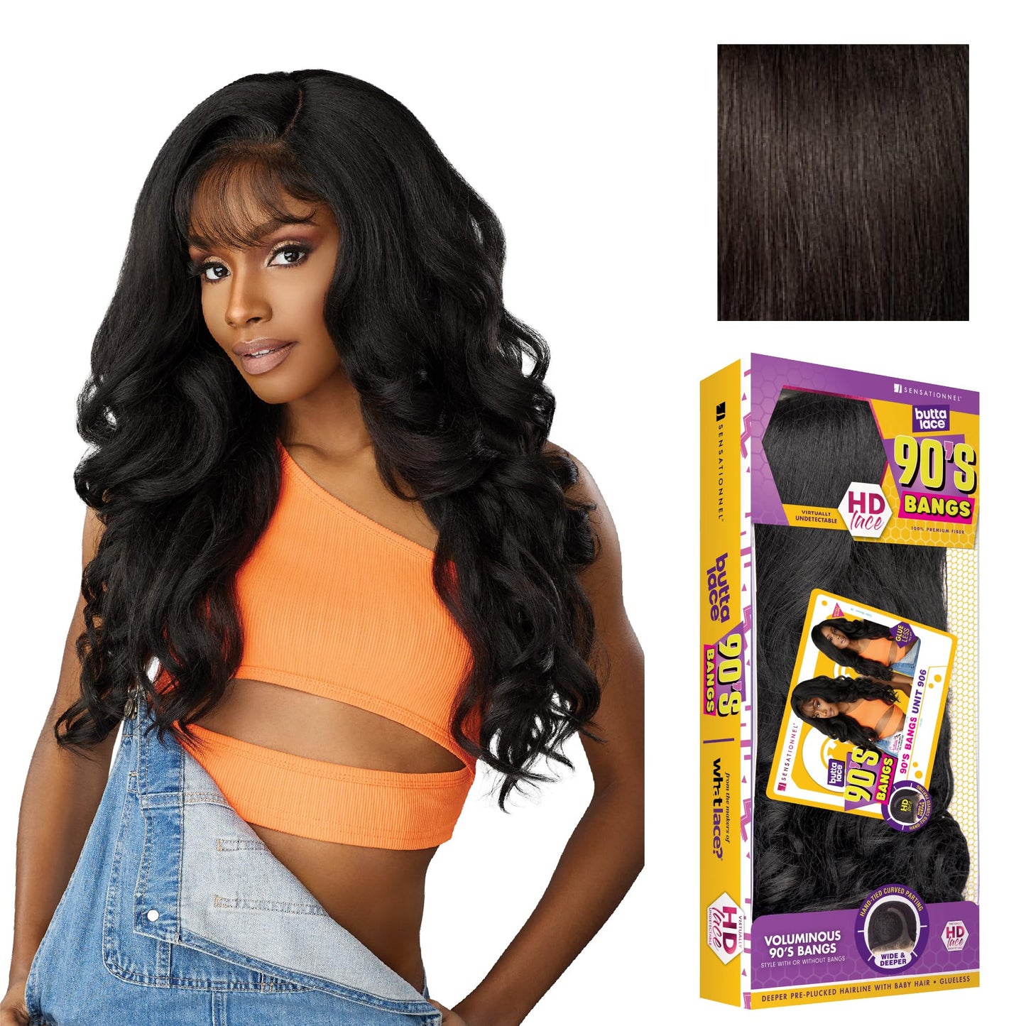 Sensationnel Butta lace 90sbangs wigs - unit 906 glueless wide deep part synthetic preplucked hairline (2 DARKBROWN)