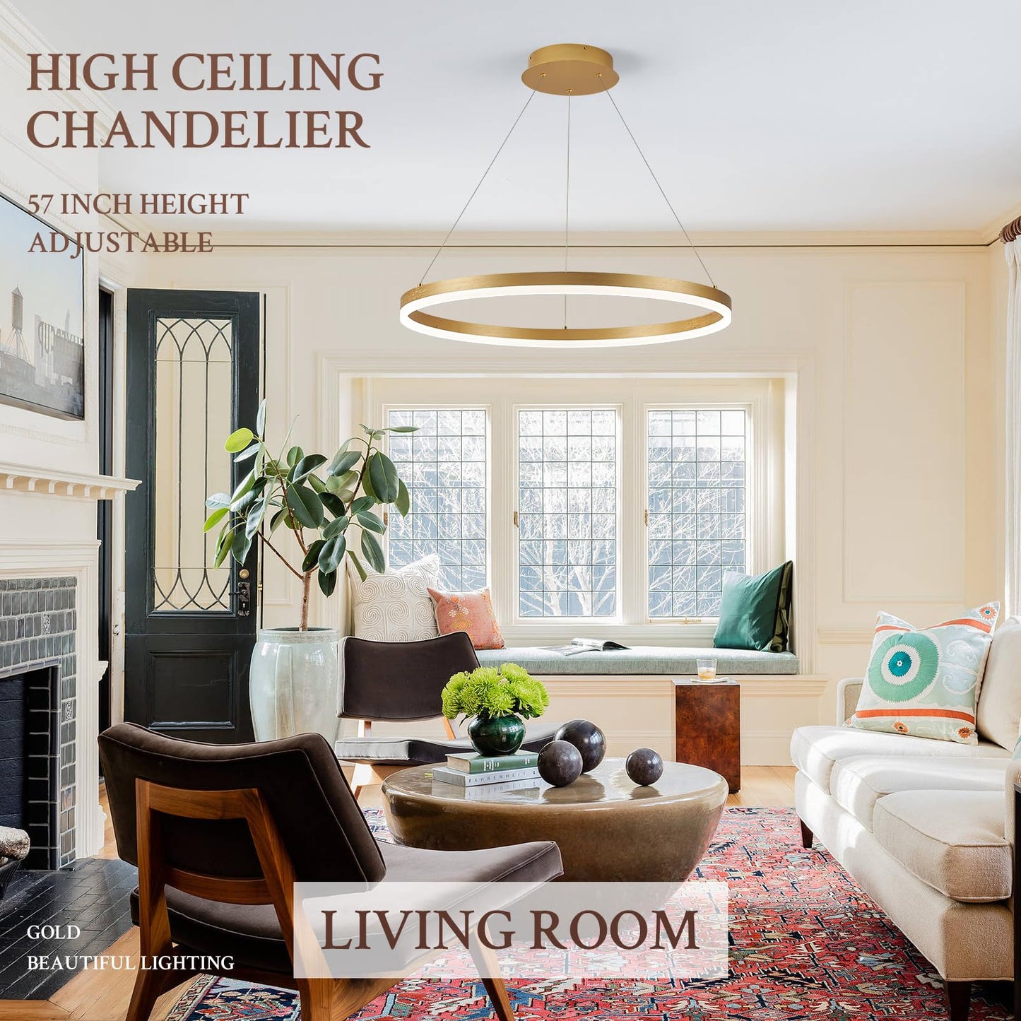 Sparklelf Modern Led Pendant Lighting 24 Ring Chandelier Gold Dimmable Led Chandelier For Dining Room 36W Adjustable Pendant Light Fixture For Living Room Bedroom Home Office Foyer  3000-6500K