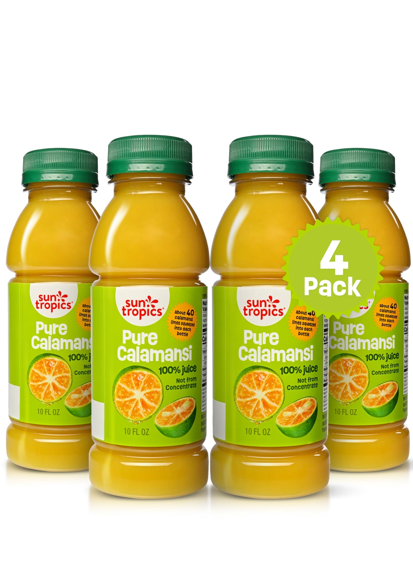 Sun Tropics Pure Calamansi 100% Juice- 4 pack  10 oz each | 100% Pure Juice  Not From Concentrate | Refreshing Citrus Juice for Drinks  Cocktails  Cooking Recipes  & More | No Added Sugar  No Preservatives