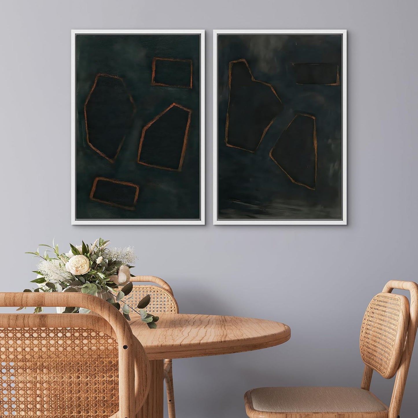 SIGNWIN Framed Wall Art Print Set Dark Geometric Abstract Modern Minimalist Shapes Illustrations Modern Art Rustic Relax/Calm Multicolor for Living Room, Bedroom, Office - 24"x36"x2 WHITE