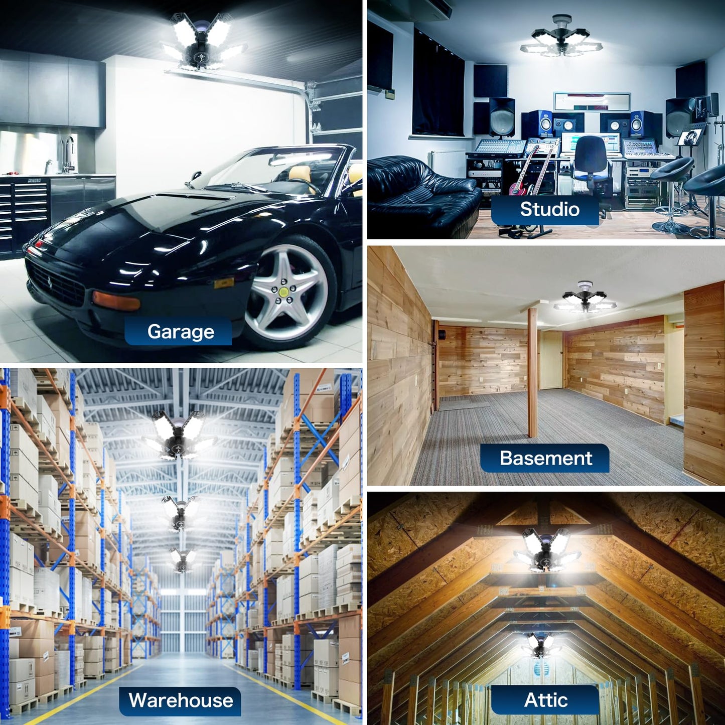 Myteaworld 2 Pack Motion Sensor Garage Light  15000Lm Ultra Led Shop Light Motion Activated  6500K Daylight  150W Deformable Garage Lighting For Attic  Workshop  Laundry Room  Basement(E26/E27 Screw)
