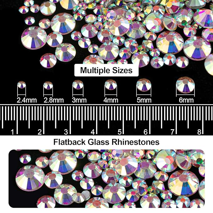 4000PCS Flatback Rhinestones and Half Round Pearls Kit #34, Multi Size Glass AB Crystals, Plastic Flat Back Red AB Dome Bead with Pickup Pencil and Tweezer for Nail Art