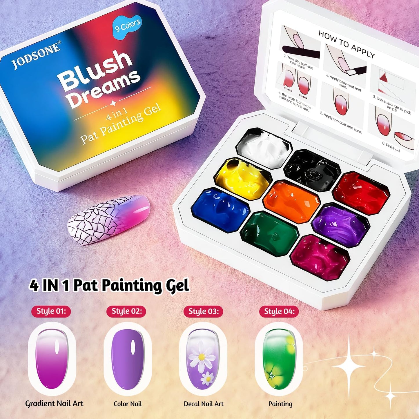 JODSONE Sponge Pat Paint Nail Gel 9 Colors French Gradient Gel Nail Blush Blooming At Home DIY Nail Art Designs