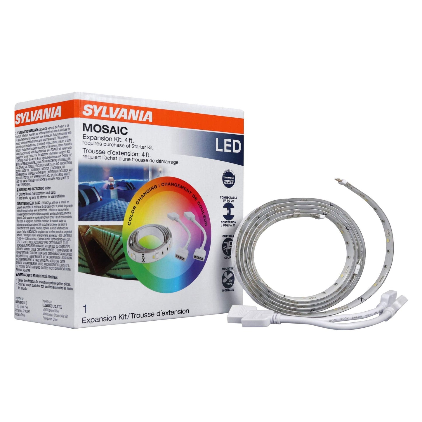 LEDVANCE SYLVANIA LED Mosaic Flexible Light Kit, 2ft RGBW Strips, Indoor Expansion Kit, Color + White, Model 65483