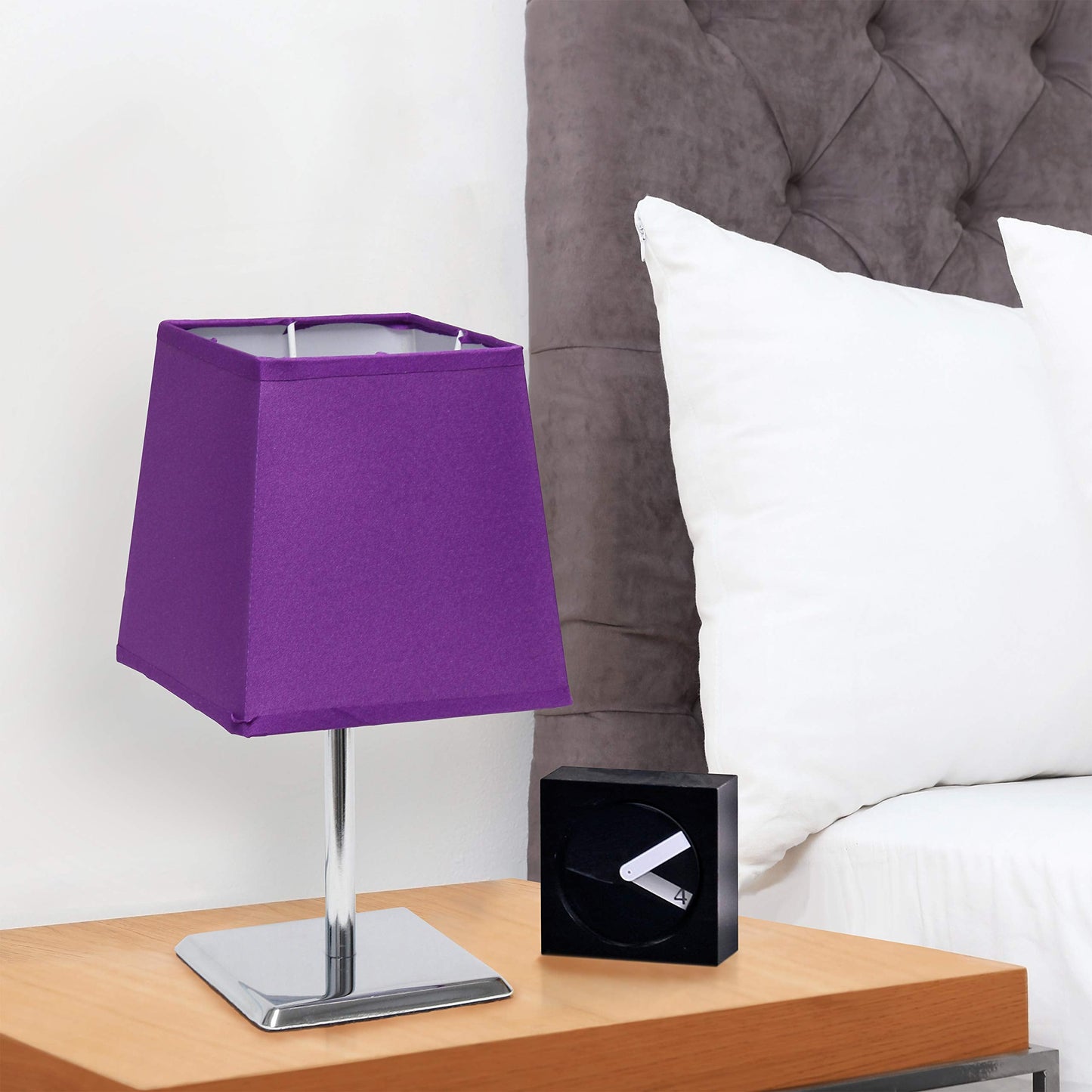 Simple Designs Mini Table Lamp Lt2062-Prp, Purple Fabric Shade, Metal, Pack Of 1