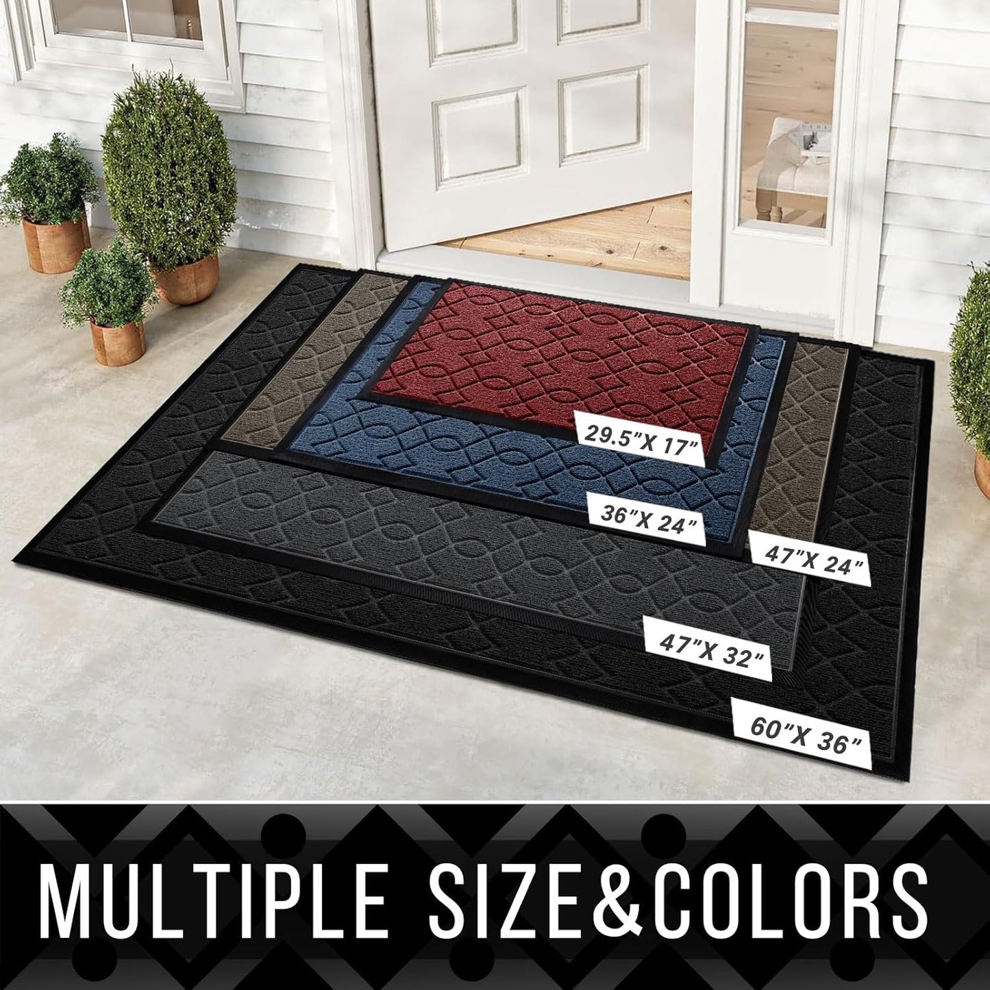 Yimobra Front Door Mat Outdoor Indoor 47x32, All-Season, All-Weather, Heavy Duty Welcome Door Mats Outside Entrance, Non Slip Porch Patio Entrance Mat, Black