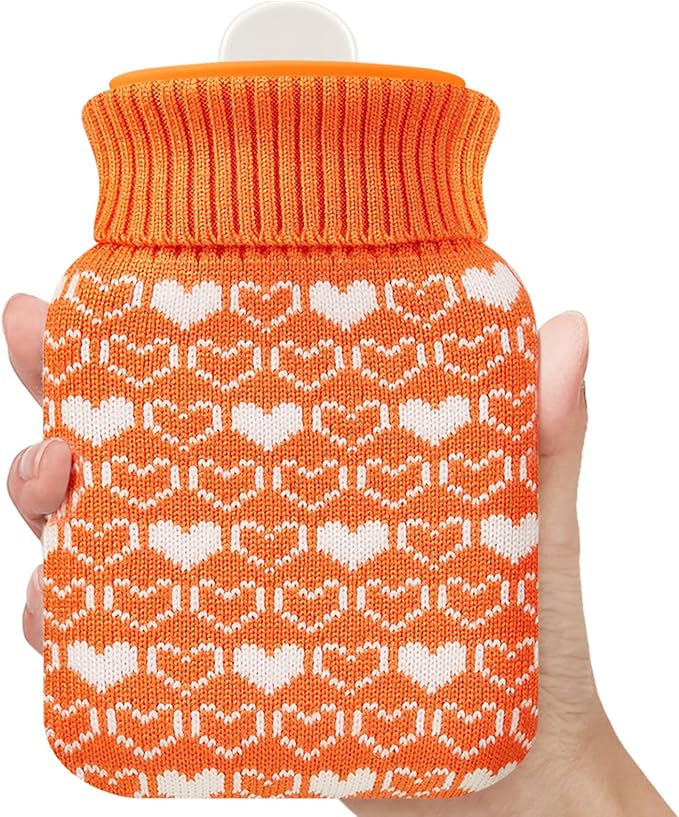 Amylove Mini Hot Water Bottle 320ml for Hot & Cold Compress with Cover Silicone Microwave Heating Small Water Bag for Travel Pain Relief Holiday Gifts(Orange)