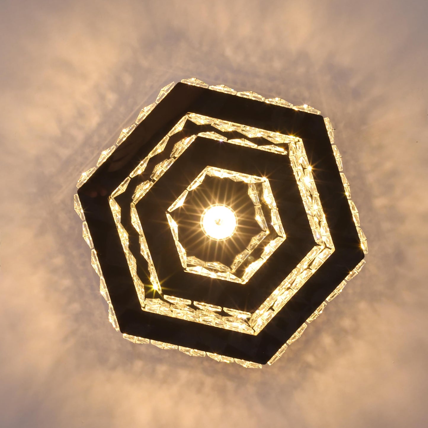 CXGLEAMING Chandelier LED Pendant Light Dimmable Remote Control K9 Crystals Stainless Steel Hexagonal-Dimmable for Dining Room Living Room