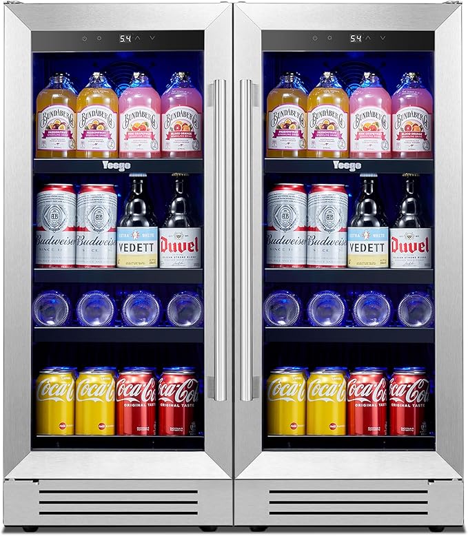 Yeego Beverage-Refrigerator,15 Inch Beverage Cooler 2PCS Small Wine Fridge Built-in or Freestanding with Auto Defrost, Mini Fridge with Glass Door for Bottles and Cans Beer/Soda/Water/Wine