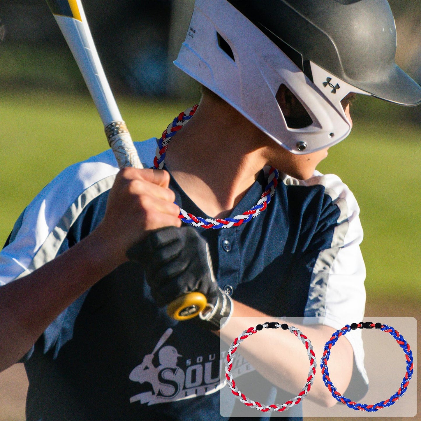 SUPBOMM 3 pcs Baseball Rope Necklaces, League Team Colors Braided Necklace, Baseball Team Gifts, Cubs