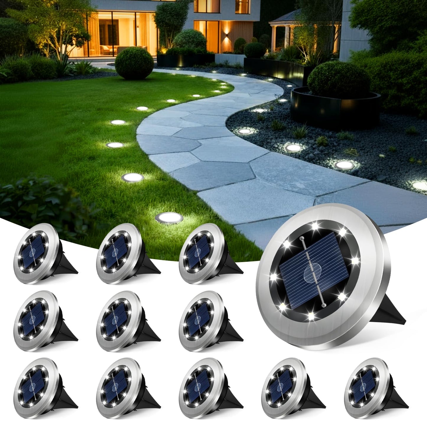 Szpower Mini Solar Ground Lights 12 Pack  Solar Lights Outdoor Waterproof  Solar Garden Lights Outdoor Landscape Lighting For Pathway Walkway Patio Yard Driveway  Cold White