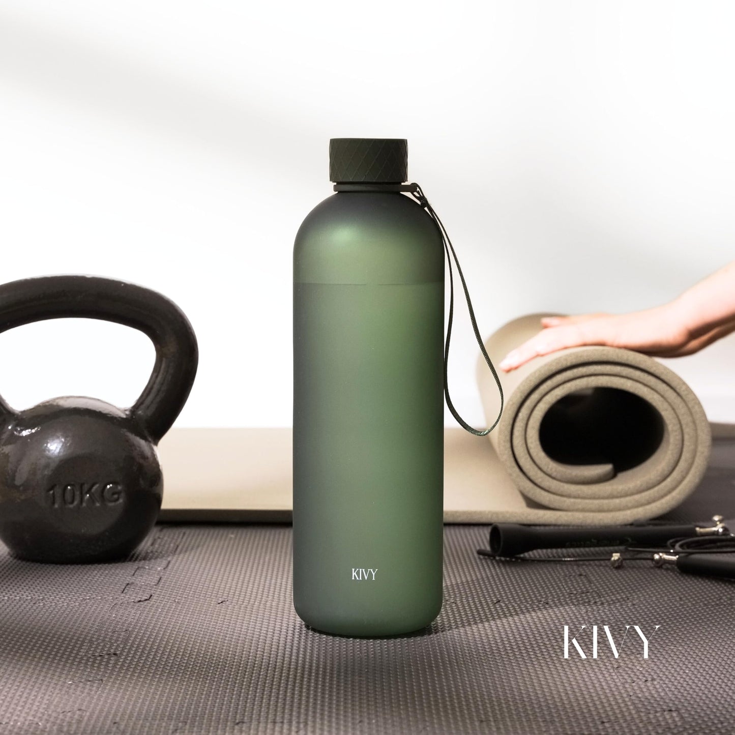 KIVY Large Water Bottle 50oz [Lightweight & Shatterproof] Fits Backpack & Cupholder for Travel, Sports, School - Black water bottle no straw - 1.5 Liter water bottles - 50oz Water bottle