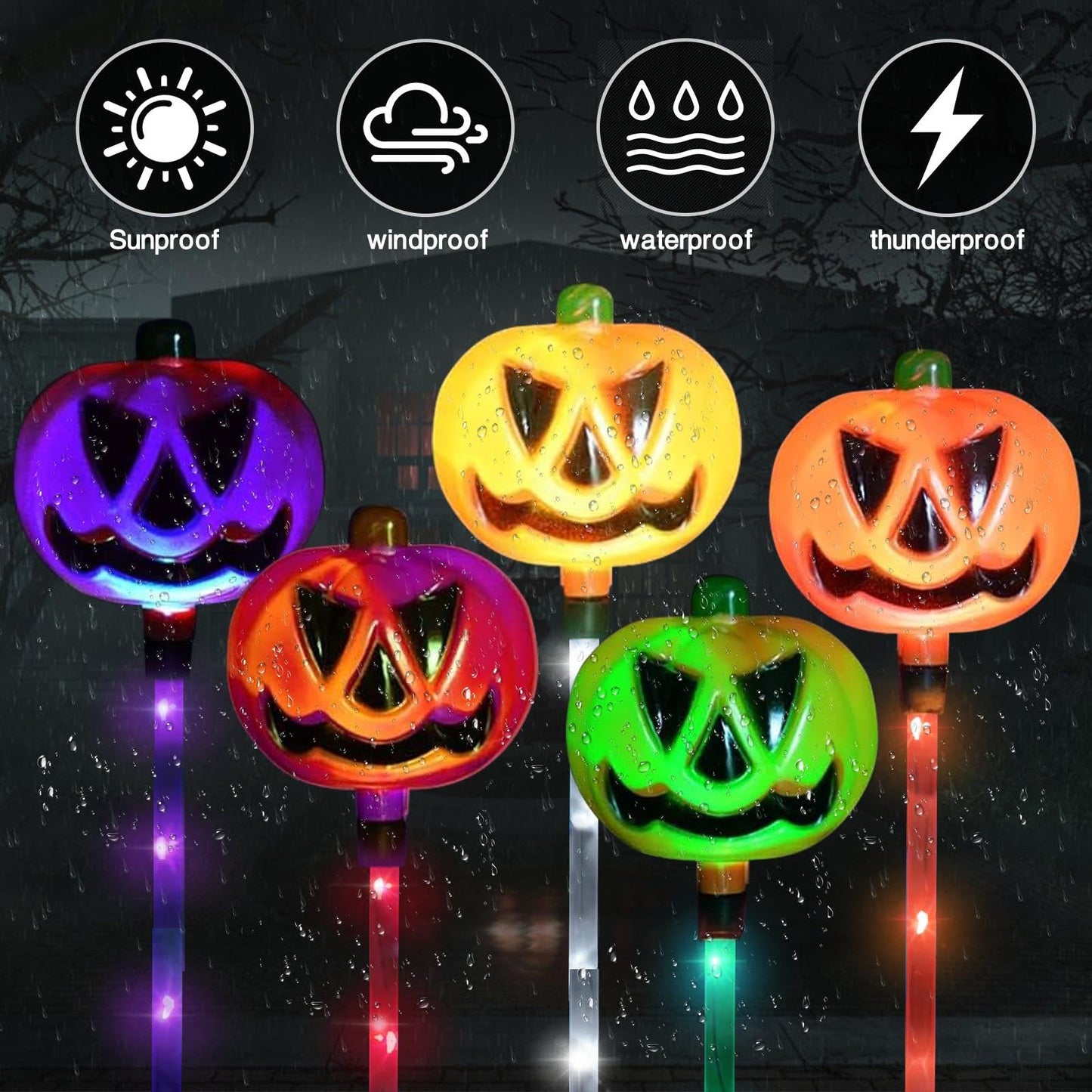 HRFGWDD 6-Pack Solar Pumpkin Garden Lights, Waterproof, 8-Mode, 17.8 in, Multicolor