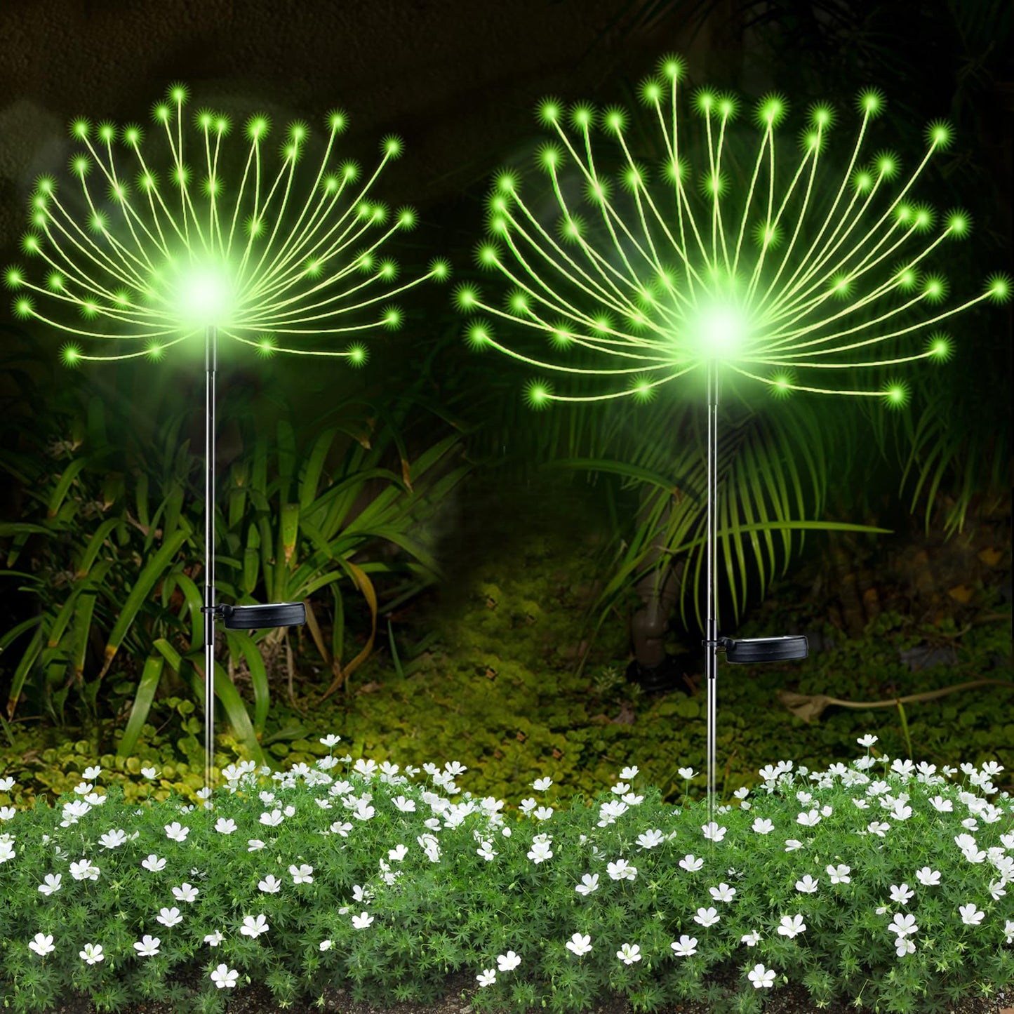 Yotozu 2 Pcs Solar Firework Light  Outdoor Solar Garden Decorative Lights 120 Led Powered 40 Copper Wires String Diy Landscape Light For Walkway Pathway Backyard Decor Parties Perfect Gifts(Green)