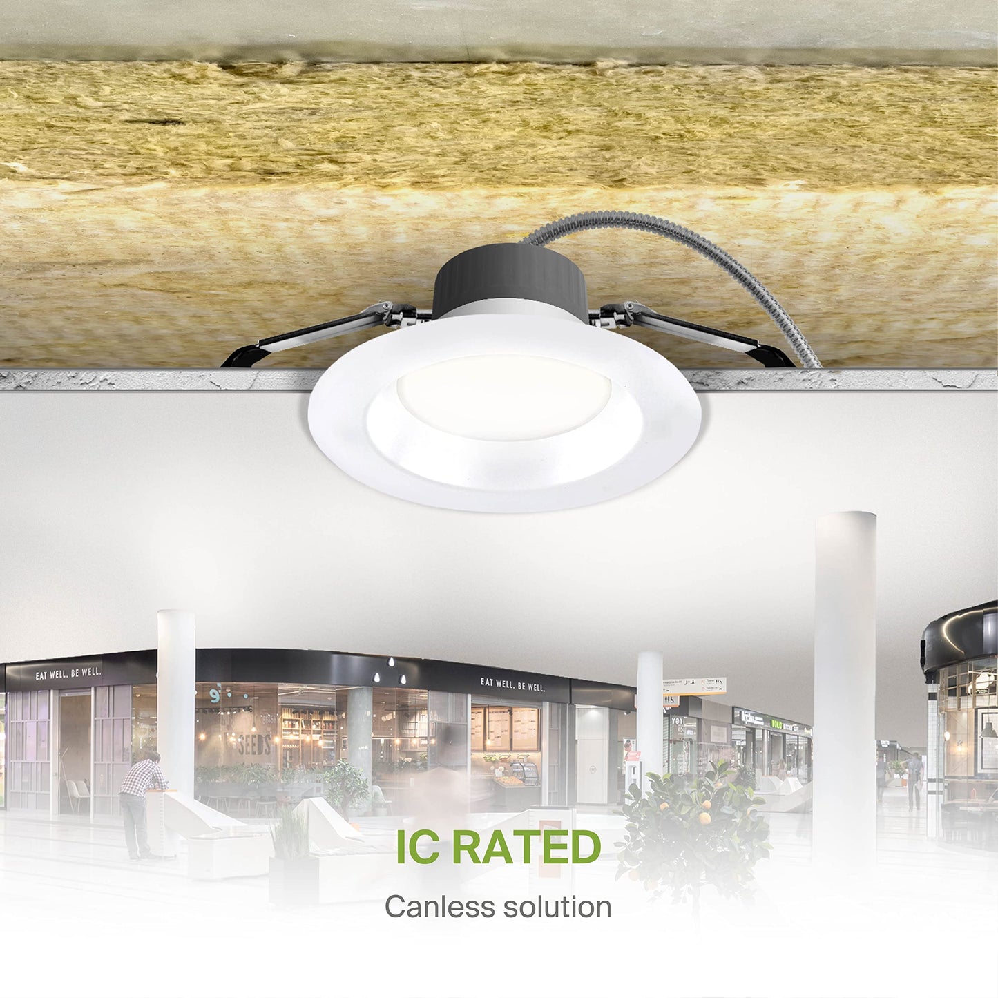Asd 6 Inch Commercial Canless Led Downlight  Power Adjustable 10/15/22W Lighting  Round Dimmable Recessed Ceiling Light Fixture  5 Color Temperatures 2700K-5000K  120-277V Ic Rated Ul & Energy Star