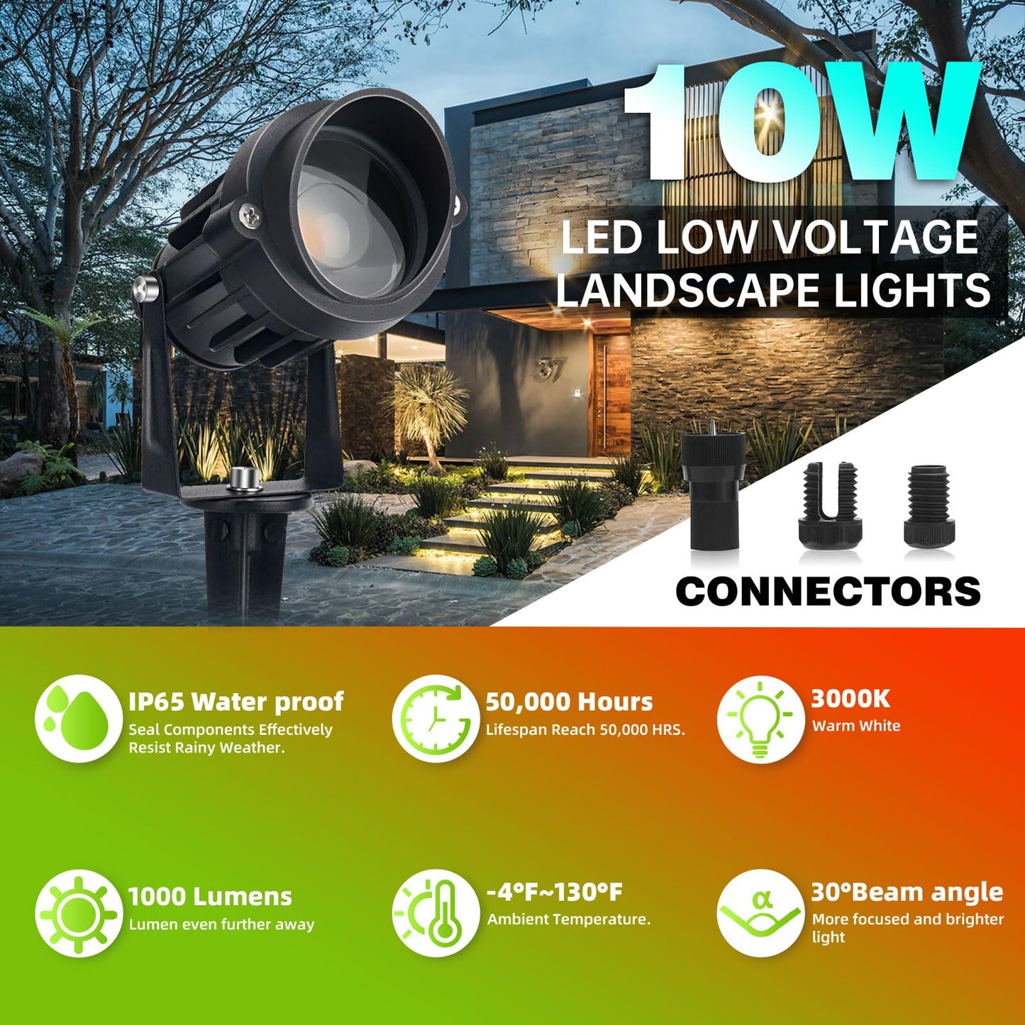LAVAED 10W LED Landscape Lighting Waterproof Spotlights 1000LM 12/24V Low Voltage 8Pack Aluminum