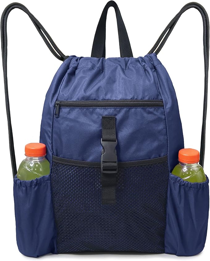 BeeGreen Drawstring Backpack Sports Gym Bag With Shoe Compartment and Two Water Bottle Holder …