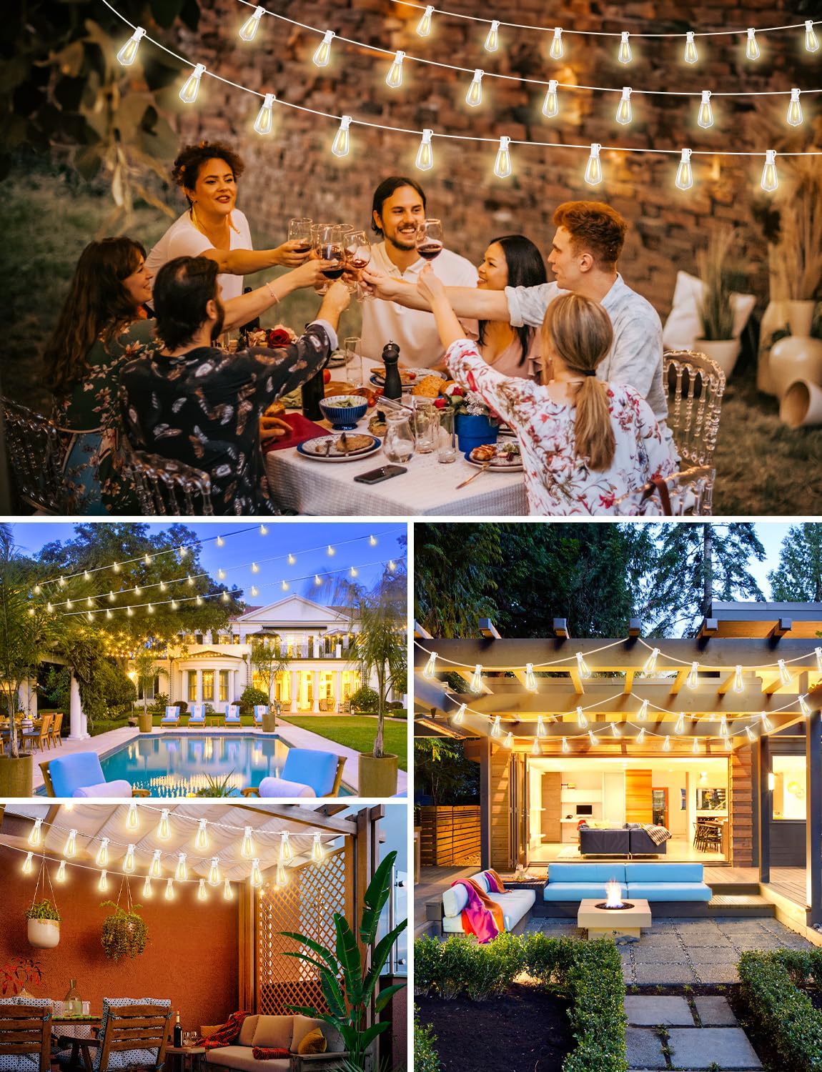 Brightever Outdoor String Lights With Remote  200Ft Led Patio Lights With 62 St38 Led Filament Bulbs  3 Lighting Modes  3H/5H Timer  Waterproof Ip65 String Light For Outside  E12 Socket Base  White