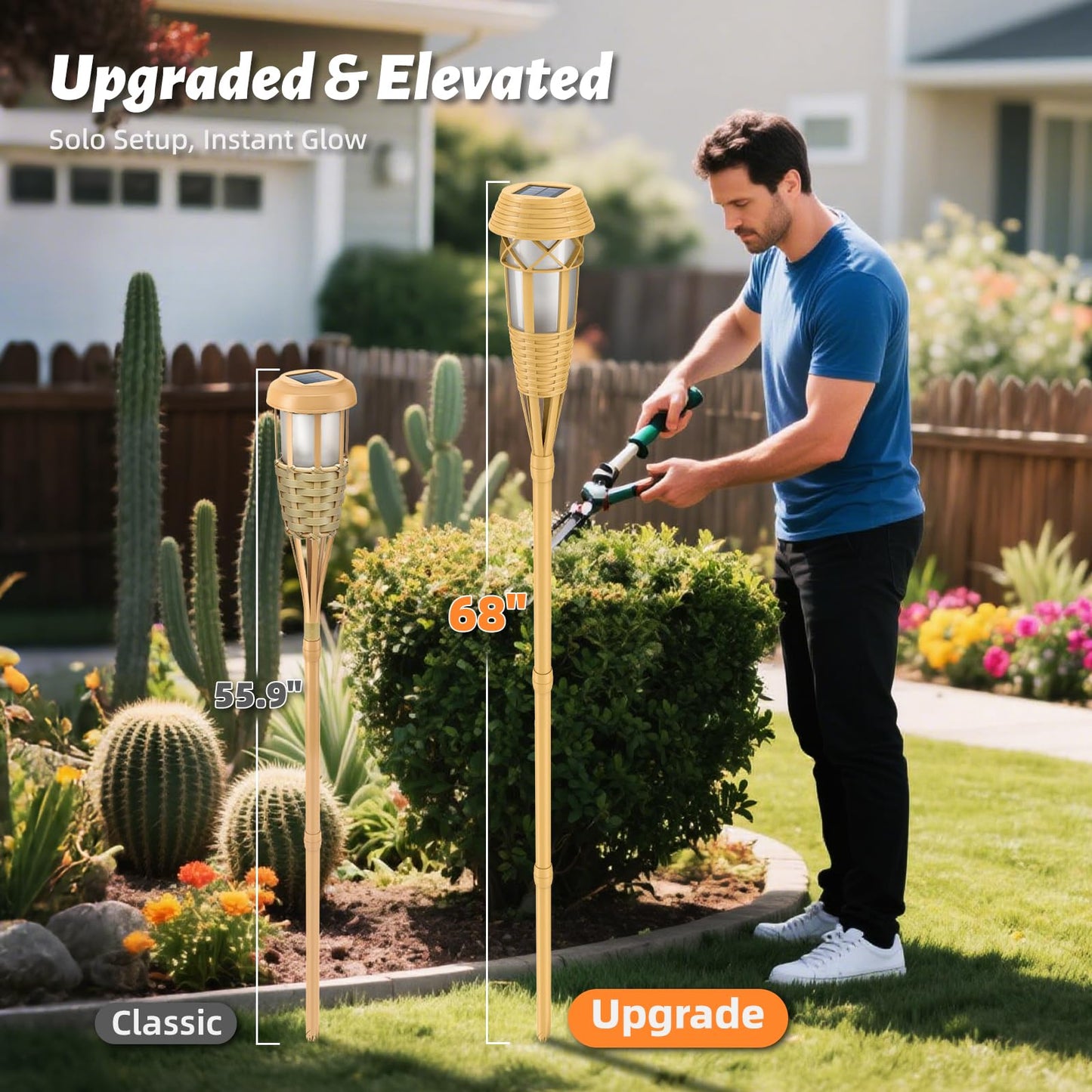 Evelynsun Solar Outdoor Torch Lights, Waterproof Flickering Flame Decor, 2 Pack, Yellow
