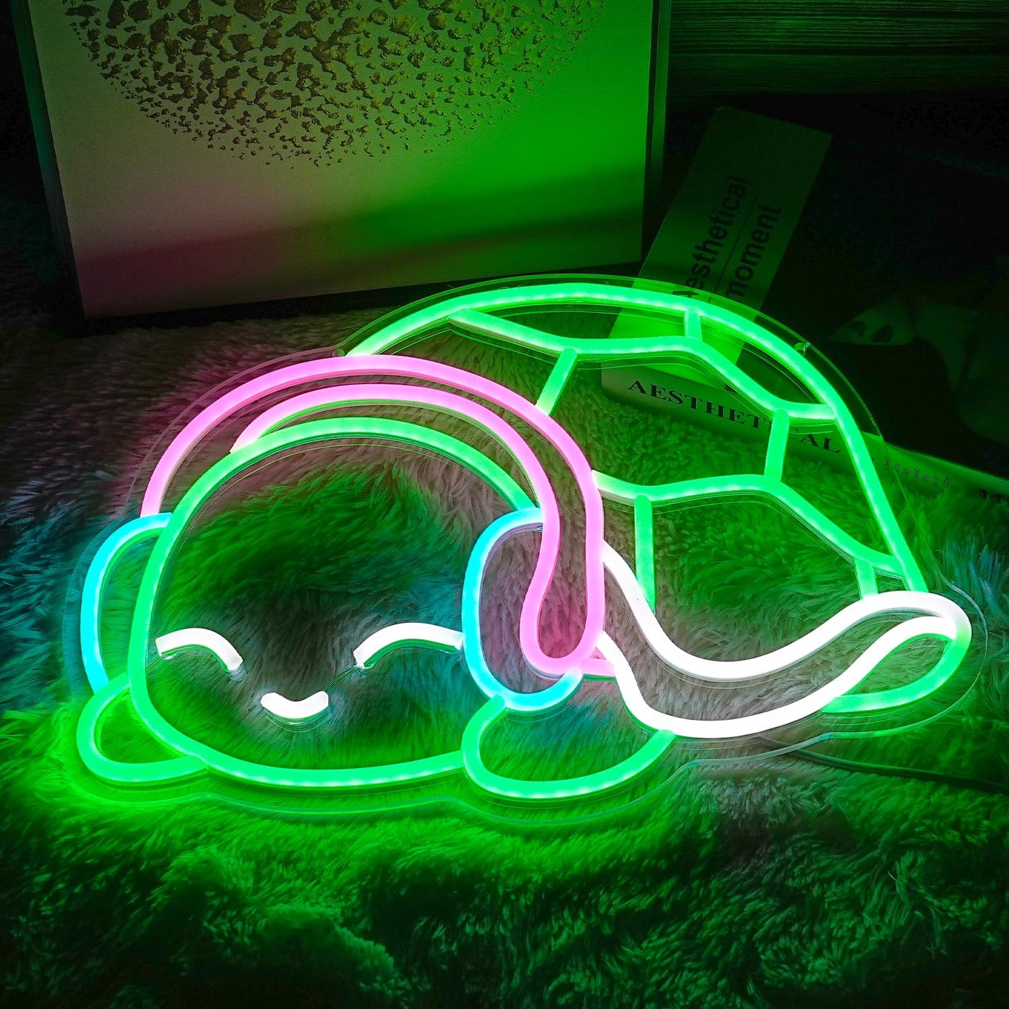 Turtle Neon Sign Led Green White Pink Neon Light Art Turtle Wall Light Up Sign Dimmable Neon Sign For Bedroom Bar Man Cave Club Party Wall Decor Gift
