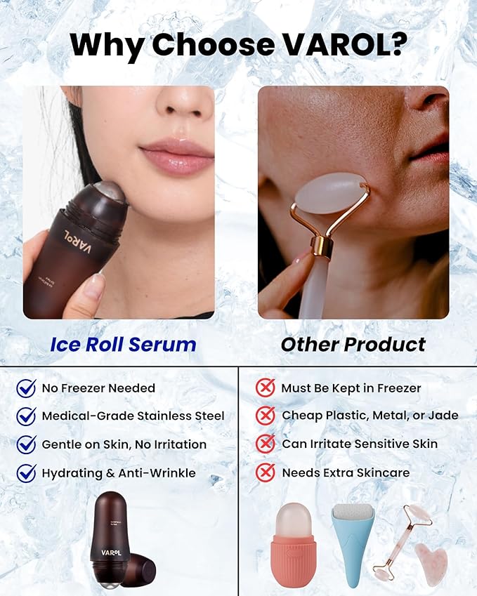 Ice Roll Serum | Cooling Face Roller with Serum for Depuffing, Under Eye Bag, Hydrating, Firming & Reduce Wrinkles with Bakuchiol & Collagen | Korean Skin Care & Gua Sha Facial Tool | 1.69 Fl Oz