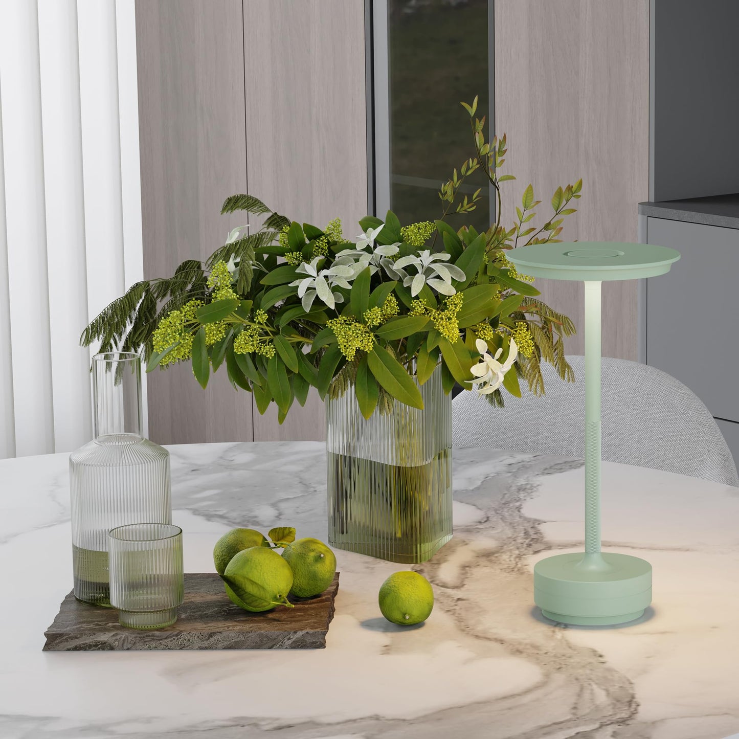 TBBGA Rechargeable Table Lamps 5000mAh LED Light, 3 Color Dimming, Portable Aluminum, Light Green, Model 106C, 2 Pack