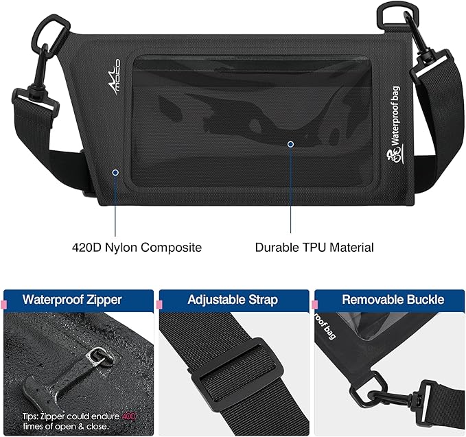 MoKo Waterproof Phone Pouch Wallet Bag, IPX8 Adjustable Sling Chest Crossbody Bag for Men Women Nylon Water-Resistant Dry Bag Case for Water Sports Boating Fishing Cycling Snorkeling Kayaking Beach