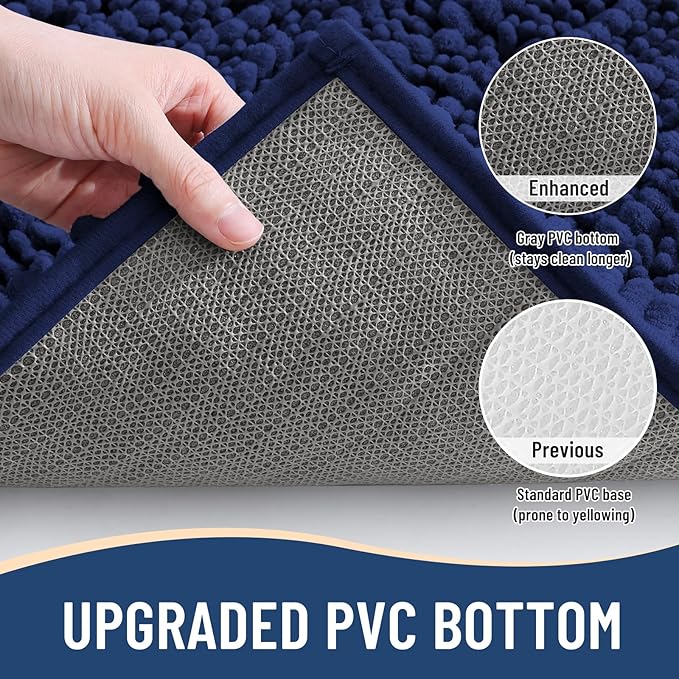Arotive Luxury Chenille Toilet Rugs U-Shaped, Extra Soft Thick Absorbent Bathroom Mat, Non-Slip Shaggy Plush Contour Rugs, Machine Wash Dry Bath Mat for Toilet Base, 24x20, Navy